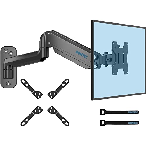 BONTEC Monitor Wall Mount Bracket for 13 to 42 Inch Screens, Gas Spring Arm Wall Mount, Height Adjustable Articulating Single Arm Wall Stand with VESA Extended Arm Up to 22.2 Inch, Max VESA 200x200