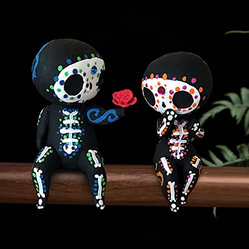 YULANK Sugar Skull Couple Statue,Sugar Skull Decor,Resin Crafts Cute Statue Skeleton Memorial Sculpture, Dia De Los Muertos Decor,Halloween Decoration,Home Decor Figurines, for Girlfriend (A)