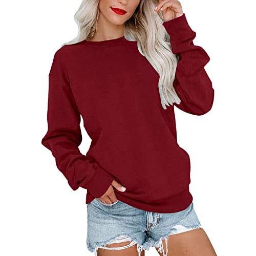 Womens Tops Dressy Casual, Plus Size Tops for Women, Womens Long Sleeve Tops Casual Print Oversized Round Neck Blouses Plain Fall T Shirts
