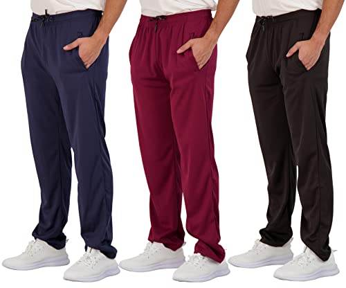 3 Pack: Men's Mesh Athletic Active Gym Workout Open Bottom Sweatpants Pockets Sports Training Soccer Track Running Casual Lounge Comfy Jogging Quick Dry Drawstring Relaxed Straight Leg- Set 1, XL