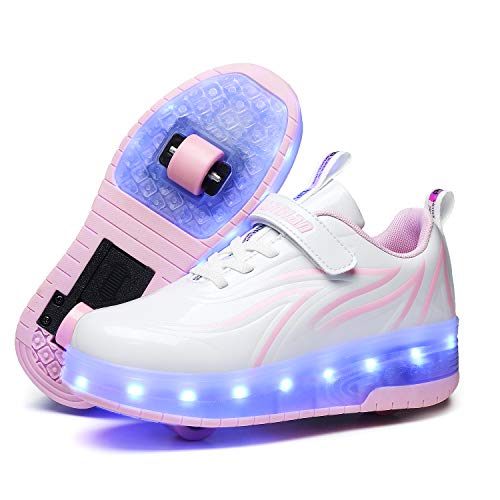 Ufatansy Roller Skate Shoes Roller Shoes for Girls USB Charging Shoes for Kids Skates Boys Sneakers Gifts(3.5 Big Kid,Pink) 2