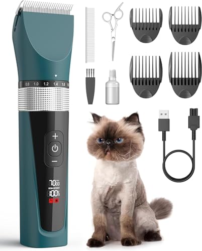 oneisall Cat Clippers for Matted Hair, 5-Speed Quiet Cat Grooming kit, Cordless Cat Shaver for Long Hair,Waterproof Cat Hair Trimmer, Pet Clippers for Cats(Green)