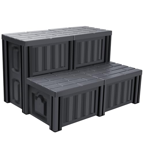 AOSYCO Hot Tub Steps with Storage - Heavy Duty Sturdiness Hot Tub Stairs Spa Steps for Outside Outdoor, Non Slip PP Plastic, Fast & Easy Install - Upgrade Multi Purpose Patio Step, Charcoal Grey