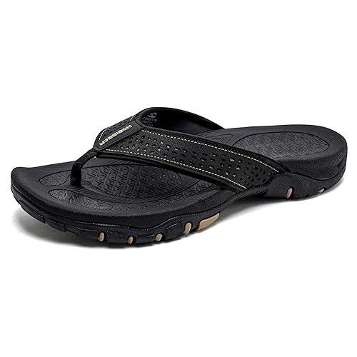KIIU Mens Flip Flop Indoor and Outdoor Thong Sandals Beach Slippers Black 2, 10 Men