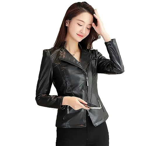 Dninmim Women's Slim Long Sleeve Faux Leather Jackets Spring Autumn Casual Basic Short Coats Black S