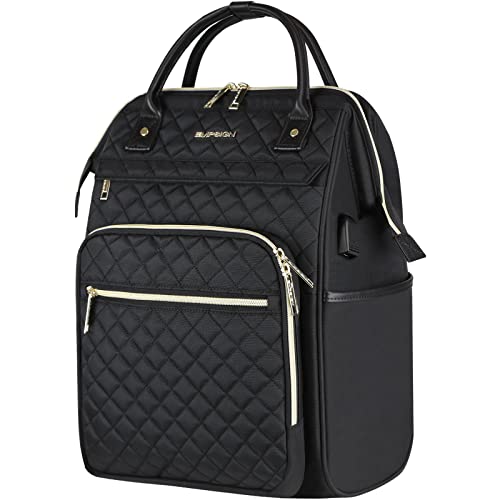 EMPSIGN 17 Inch Laptop Backpack for Women, Work Business Travel Computer College Bags, Large Capacity Water-repellent Quilted Casual Daypack with USB Port, Black