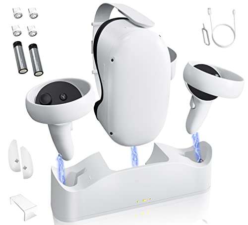 SUNOVO Charging Dock for Oculus Quest 2 Charging Dock, Charging Station for Oculus Quest 2 Accessories Charging Dock, Fast Charging for VR Headset & Controllers, 2 Rechargeable Batteries, USB-C Cable