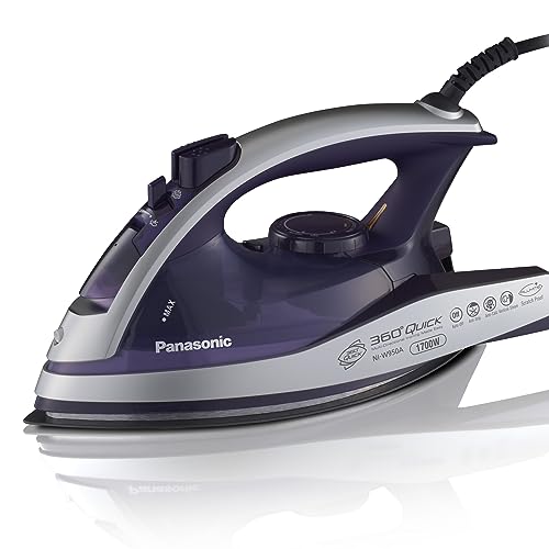 Panasonic Dry and Steam Iron with Alumite Soleplate, Fabric Temperature Dial and Safety Auto Shut Off – 1700 Watt Multi Directional Iron – NI-W950A, Purple