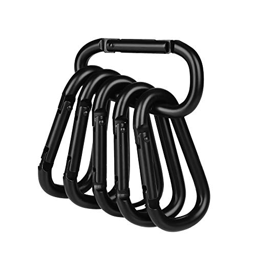 Booms Fishing CC2 Carabiner Clip, 2.3' Small Carabiner Keychain, Multi-use Aluminium D Ring Caribeener Clips, 6 Pack Black