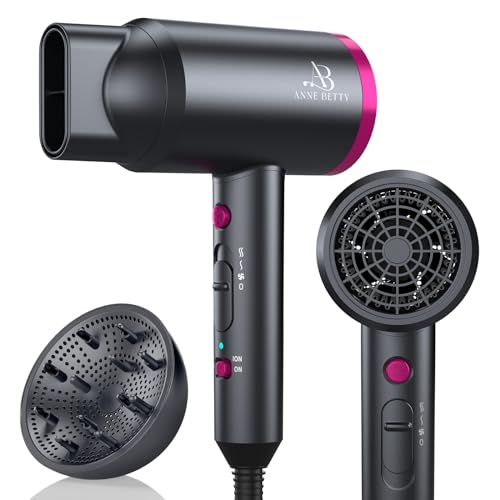 ANNE BETTY Hair Dryer with Diffuser, Blow Dryer for Women 1875 Watt Ionic Hair Dryer, Blow Dryer with Nozzle for Fast Drying as Salon, Lightweight and Quiet