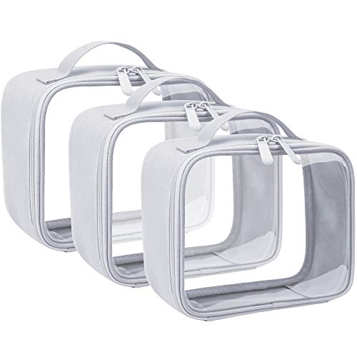 ANRUI Clear Makeup Bag, TSA Approved Clear Toiletry bag Waterproof Cosmetic Bag Case Travel Liquids Organizer Carry On Luggage for Women Men Grey 3 Pack (Same Size)