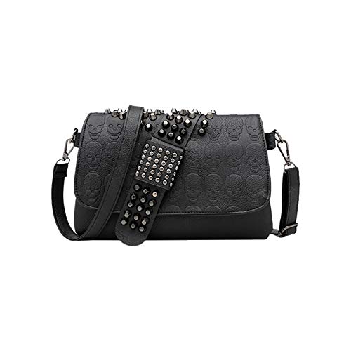 SUKUTU Womens Punk Skull Rivet Shoulder Bag PU Leather Goth Crossbody Bag with Chain Wallet Purse for Girls