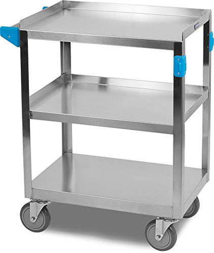 Carlisle FoodService Products Stainless Steel 3 Shelf Utility Cart, 15.5' x 24', Silver, 300 Pound Capacity