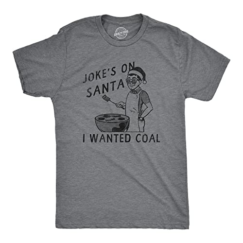 Mens Jokes On Santa I Wanted Coal T Shirt Funny Xmas Grilling Cookout Joke Tee for Guys Funny Mens Shirts for Christmas Holiday with Food Dark Grey - L