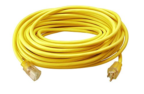 Southwire 12/3 Outdoor Extension Cord, 100 ft, 12 Gauge 3 Prong Grounded Outlet, SJTW, 125V , 1875W, Water Resistant, Lighted Ends, Extra Durable, Highly Visible Yellow Jacket, UL Listed 2588SW002