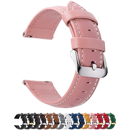 Fullmosa 18mm Leather Watch Bands Compatible with Garmin Vivoactive 4S/Vivomove 3S/Active S/Venu 2S/Move 3S, Huawei Watch 1st,Pink