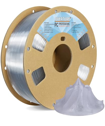 OVERTURE PC PROFEESIONAL Filament, Cardboard Spool, 1kg(2.2lbs), Dimensional Accuracy 99% Probability +/- 0.03mm, Fit Most FDM Printer (Transparent)