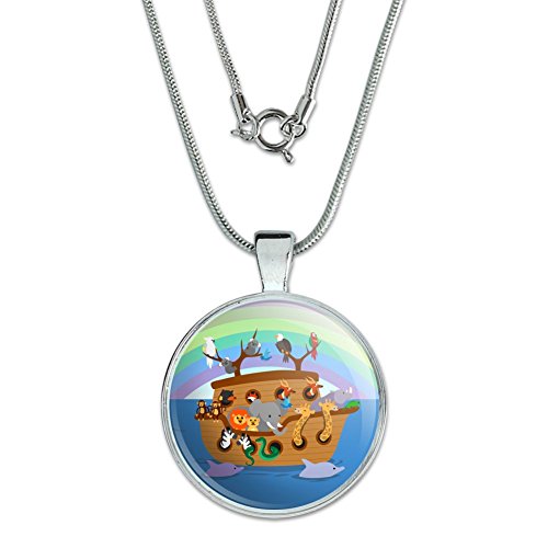 GRAPHICS & MORE Noah's Ark with Animals 1' Pendant with Sterling Silver Plated Chain