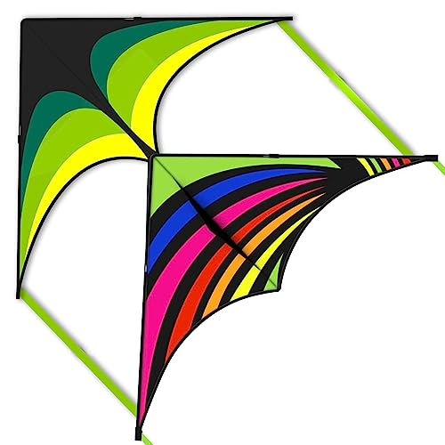 Mint's Colorful Life 2 Pack Delta Kites for Kids & Adults, Extremely Easy to Fly Kite, Best Kite for Beginner(Green & Rainbow)