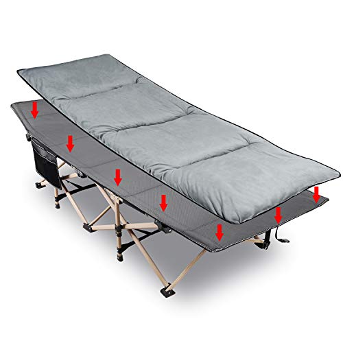 REDCAMP Camping Cot for Adults, Sleeping Cot Bed with Thick Pad, Travel Camp Cots Portable for Outdoor Home Office,Blue Set