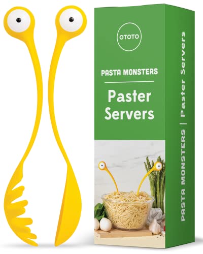 OTOTO Pasta Monsters and Salad Servers - BPA-Free Fun Kitchen Gadgets - 100% Food Safe Salad Spoon and Fork Set - 11.93x 3.39 x 2.24 inch