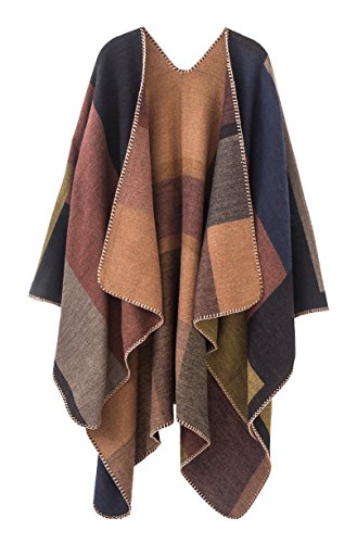 Urban CoCo Women's Color Block Shawl Wrap Open Front Poncho Cape (Series 1-khaki)