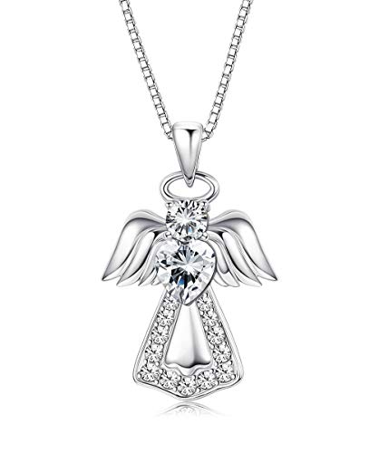 KesaPlan 925 Sterling Silver Guardian Angel Pendant Necklace for Women Girls You Are My Angel With Wings Pendant Necklace Birthday Thanksgiving Day Mother's Day Christmas Day Jewelry Gift