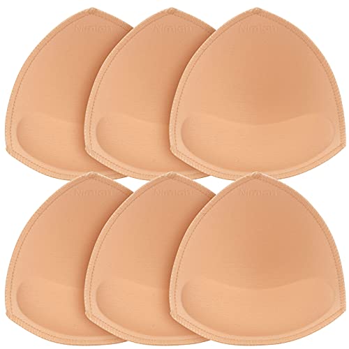 Nimiah Bra Pads Insert 3 Pairs Sewn Edge Bra Inserts AB, CD, DE Cups | Swimsuit Replacement Pad Beige Black White Optional