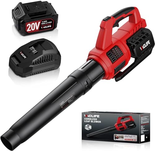 VacLife Leaf Blower Cordless with Battery and Charger-350CFM 150MPH 20V Electric Leaf Blower, Perfect for Lawn, Yard, Garage, Patio & Sidewalk Red (VL717)