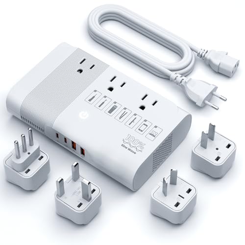 DOACE 350W Travel Adapter 220V to 110V Power Voltage Converter Pure Sine Wave, Step Down Transformer for Hair Straightener Curler CPAP Toothbrush Laptop Phone, 4-Port USB PD, US to EU/UK/AU/Asia Plug