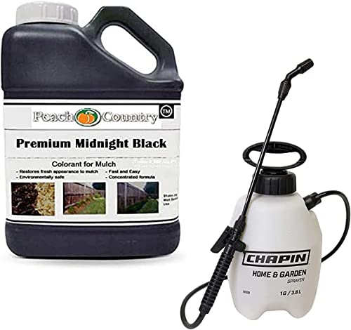 Peach Country Premium Midnight Black Mulch Color Concentrate and 1 Gallon Pump Sprayer The Perfect Home Maintenance Kit for Your Home Mulch Beds - 2,800 Sq. Ft. (1 Quart, Black)