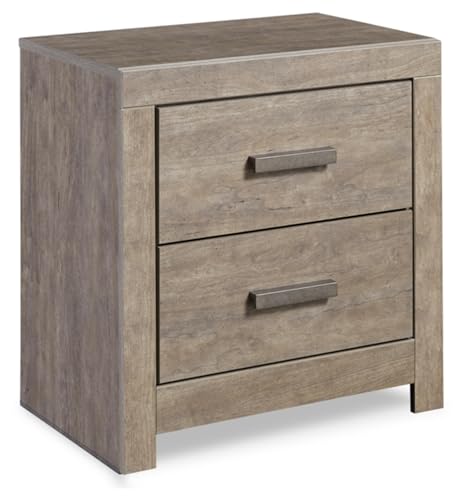 Signature Design by Ashley Culverbach Modern 2 Drawer Nightstand with 2 USB Charging Stations, Weathered Gray