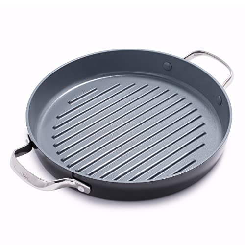 GreenPan Valencia Pro Hard Anodized Healthy Ceramic Nonstick 11' Grill Pan, PFAS-Free, Induction, Dishwasher Safe, Oven Safe, Gray