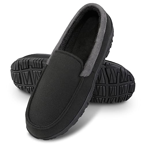 Bigwow Moccasin Slippers for Men Memory Foam House Shoes Indoor Outdoor Comfort Mens Moccasin Slippers Size 10 Black