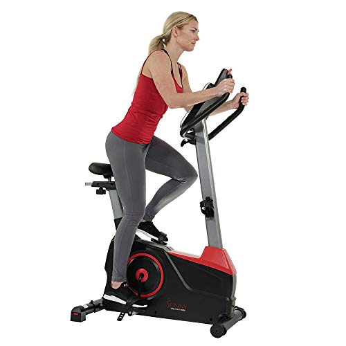 Sunny Health & Fitness Evo-Fit Stationary Upright Bike with 24 Level Electro-Magnetic Resistance - SF-B2969 Black/Red