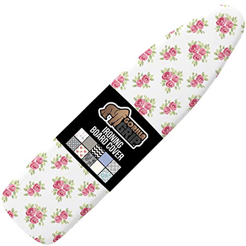 Gorilla Grip Ironing Board Cover, Silicone Coating, Full Size Scorch Resistant Padding, Heavy Duty Iron Pad Covers Standard Boards, Hook and Loop Fastener Strap, Extra Thick, Pink Floral, 15'' x 54''