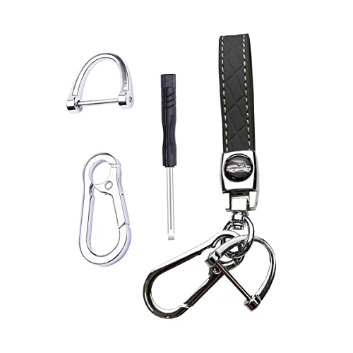 Moly Magnolia Microfiber Leather Car Keychain, Zinc Alloy Key Fob Holder, 360° Rotatable Keyring with Anti-Lost D-Ring for Women Men (Black)