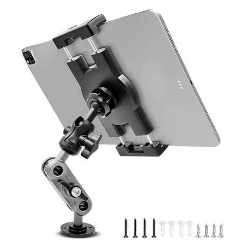 PORFORTOP Aluminum Heavy Duty Drill Base Tablet Holder Car Mount Dashboard, 360° Adjustable 2-Stage Stand for 4.7-12.9' iPad Pro/Air/Mini/Samsung Galaxy Tab, for Car Truck Wall Desk Commercial Vehicle