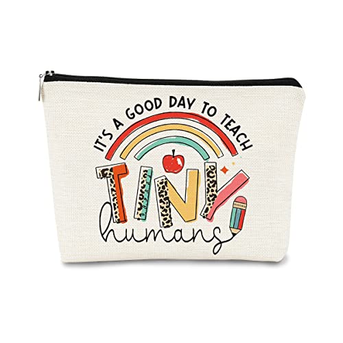 BARPERY Teacher Gifts,Teacher Appreciation Gifts,Para Gifts Appreciation,Teacher Makeup Bag,Teachers Bag,It's A Good Day to Teach Tiny Human Rainbow Cosmetic Bag Gift for Women,Teacher Must Haves