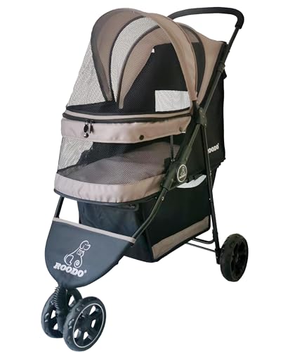 ROODO Escort 3Wheel Dog Stroller Cat Stroller Pet Stroller for Small Dogs and Cats,with Removable Liner Storage Basket and Cup Holder,Lightweight Pet Gear Foldable jogger Travel System(Grey)