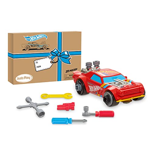 Hot Wheels Ready-to-Race Car Builder Set, Night Shifter Vehicle, 29 Pieces Toy Car Construction Set, Mechanic Role-Play, Kids Toys for Ages 3 Up by Just Play