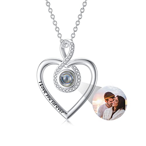 Dorunmo Personalized Photo Projection Pendant Necklace 925 Sterling Silver Infinity Heart Pendant Necklace jewelry Romantic Gifts for Girlfriend Women Birthday Anniversary