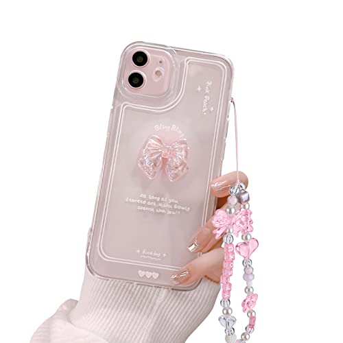 Ownest Compatible for iPhone 12 Cute 3D Pink Bowknot Slim Clear Aesthetic Design Women Teen Girls Camera Lens Protection Phone Cases Cover