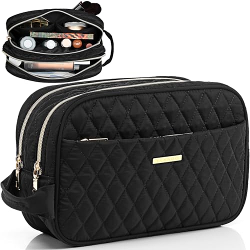 Vlando Toiletry Bag for Women,Makeup Cosmetics Travel Bag,Travel Toiletries Storage Bag,Travel Accessories Makeup Brushes Masks Lipsticks Organizer Bag Christmas New Year Gift Black