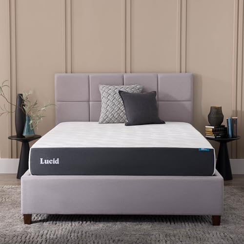 LUCID 10 Inch Memory Foam Mattress - Medium Feel - Infused with Bamboo Charcoal and Gel - Bed in a Box - Temperature Regulating - Pressure Relief - Breathable - Queen Size