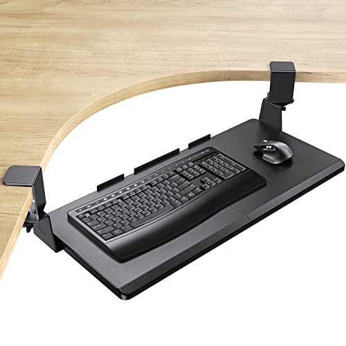 HUANUO Keyboard Tray Under Desk, Ergonomic Corner Keyboard Tray with 45° Adjustable C Clamp for L Shaped Desk, Slide Out Computer Keyboard & Mouse Tray, 26.38' W x 11.69' D, Black