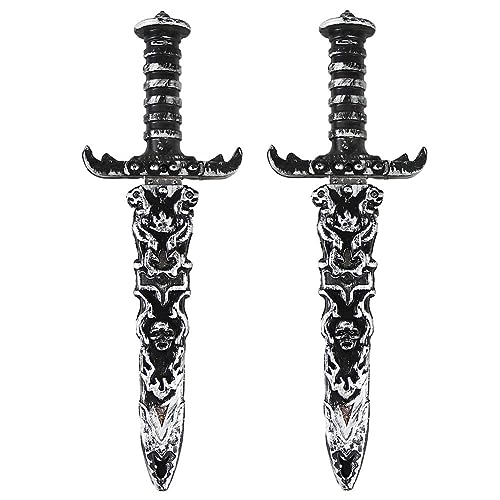 TAOHUAJIANG 2 Pcs Plastic Dagger Toy Sword Not Sharp Fake Knife Pirate Sword for Pirate Costume Accessories Pirate Party Props (Silver)