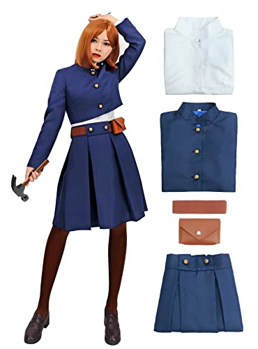 DAZCOS Nobara Cosplay Costume Women's US Size JJK Uniform Outfit with Belt Waist Bag (Large)