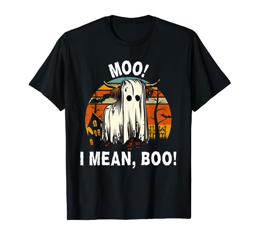 Funny Halloween Highland Cow, Cute Vintage Ghost Cow T-Shirt