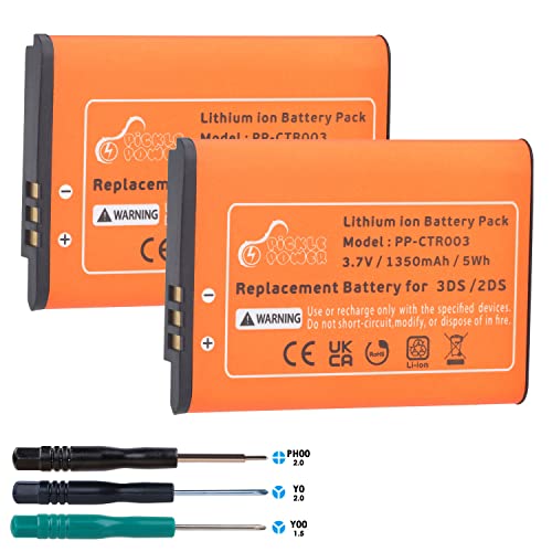 Pickle Power 2 Pack 1350mAh CTR-003 Battery Replacement for Nintendo 3DS 2DS Game Console with Tool (Not for New 3DS and 3DS XL)
